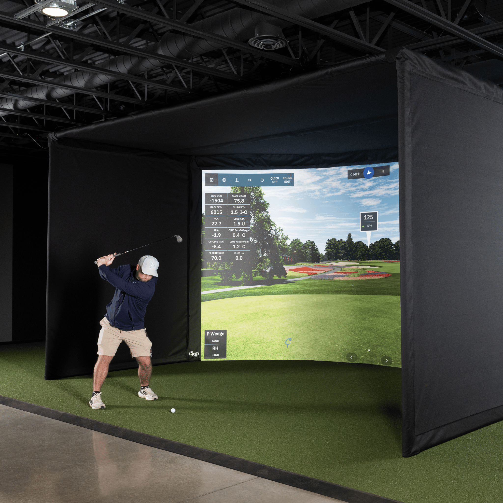 Carl's Place Curved Golf Simulator Enclosure Kit with Impact Screen-InUse